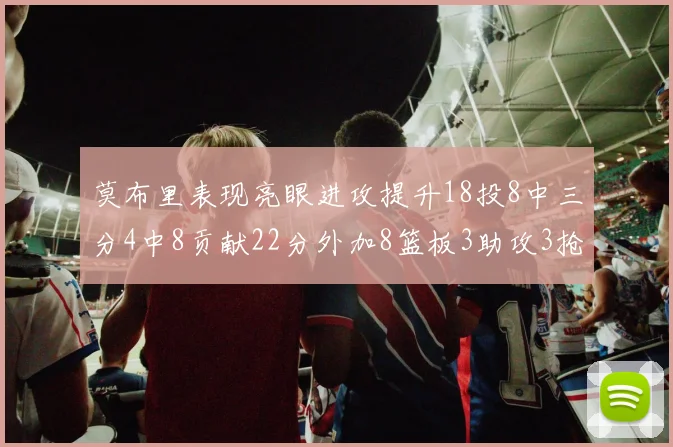 莫布里表现亮眼进攻提升18投8中三分4中8贡献22分外加8篮板3助攻3抢断